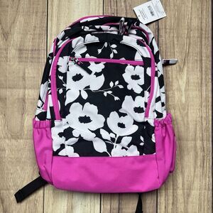 Studio C Backpack Laptop Tablet  Holds Most 15" Laptops Black‎ Pink Floral NEW